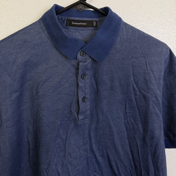 Ermenegildo Zegna Polo Shirt Blue Mens L/XL Short Sleeve Button Up Designer - Picture 3 of 9